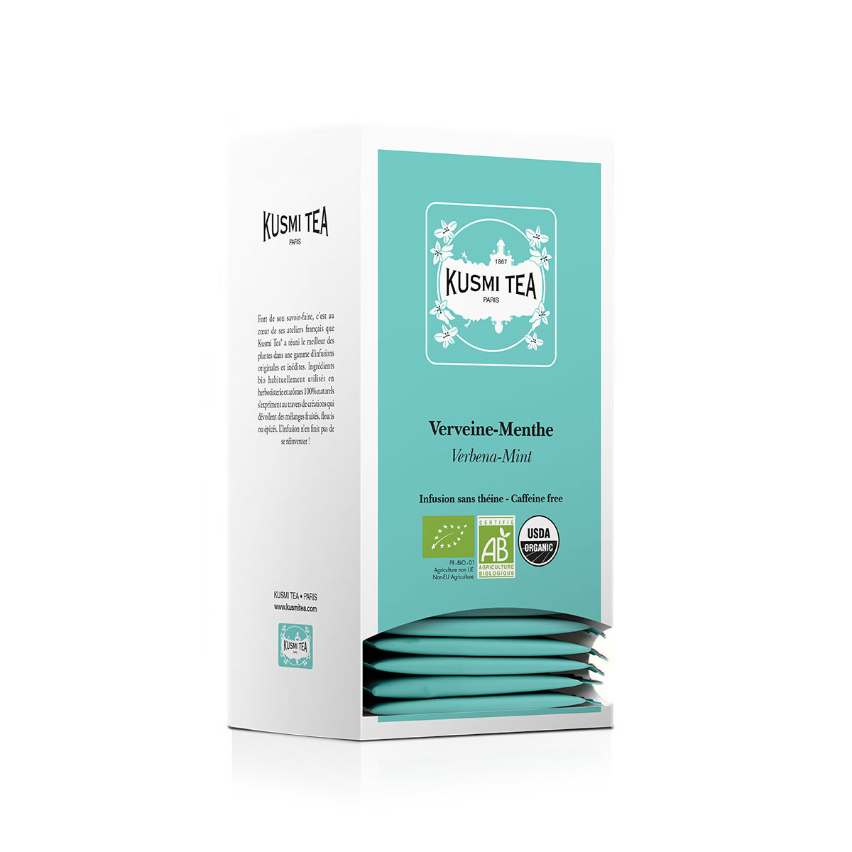 Infusion Verveine Menthe Poivrée Bio Kusmi Tea 6 boites 150 sachets