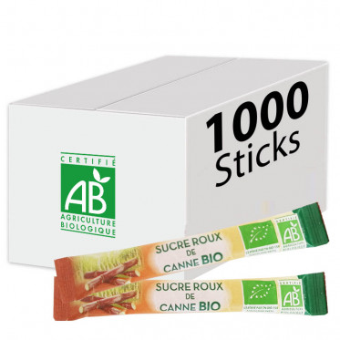 Buchettes de Sucre Roux de Canne Bio - Carton 1000 sticks