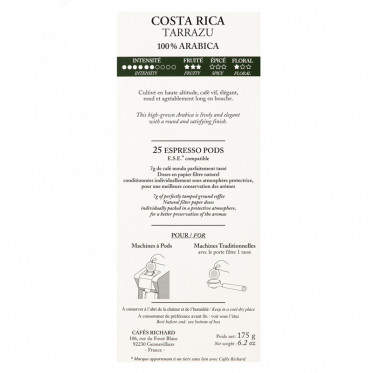 Dosette ESE Cafés Richard Costa Rica Tarrazu - 25 dosettes emballées individuellement