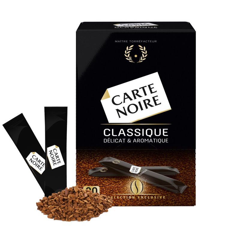 CARTE NOIRE - Café Soluble « Classique » - Café Instantané en Dosette Carte  Noire - Délicat et Aromatique - 80 sticks - Fabriqué en France : :  Epicerie