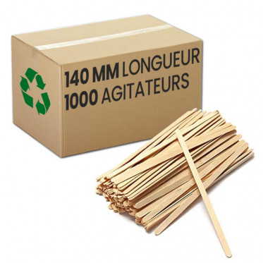 Touillette (spatule) en Bois Bio-dégradable 140 mm - 1000 spatules
