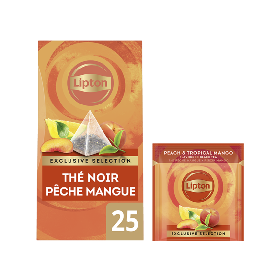 Thé Noir Lipton Exclusive Sélection Pêche Mangue - 25 sachets pyramide