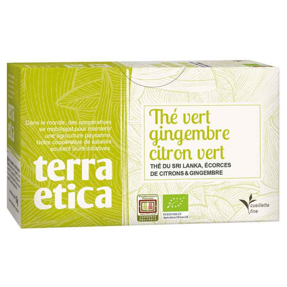 Thé Vert Bio Terra Ética Gingembre Citron Vert Sri Lanka - 6 boites - 120 sachets