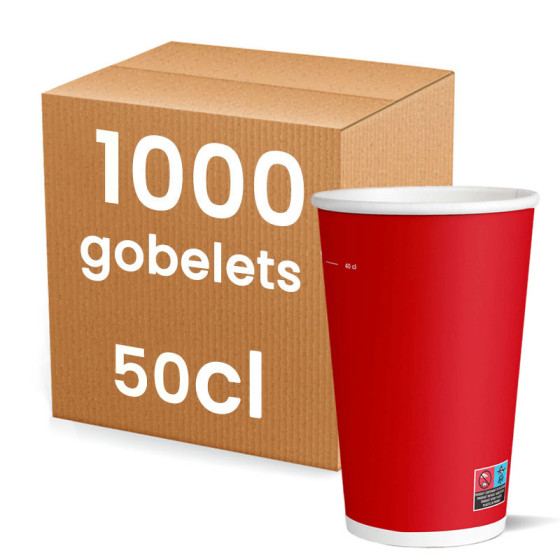 Gobelet en Carton Recyclable Meilleur Prix 50 cl Rouge - 1000 gobelets