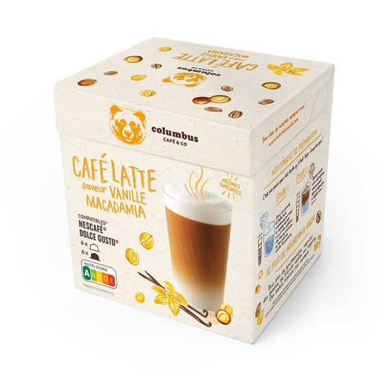 Capsule Dolce Gusto Compatible Columbus Café Latte Saveur Vanille Macadamia - 6 boissons