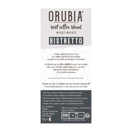 Capsule Nespresso Compatible Café Orubia Ristretto 100% Arabica Intensité 10 - 600 capsules