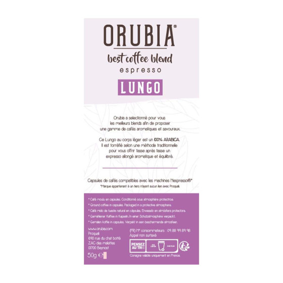 Capsule Nespresso Compatible Café Orubia Lungo 100% Arabica Intensité 6 - 600 capsules