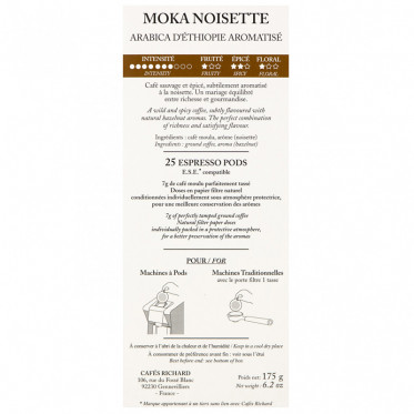 Dosette ESE Cafés Richard Moka Noisette - 3 boites - 75 dosettes emballées individuellement
