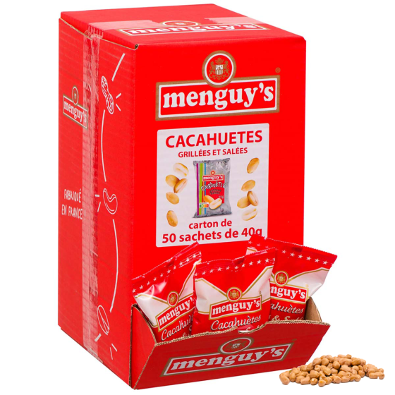 Menguys - Cacahuètes Grillées Salées - Boîte dégustation - 50 sachets de 40g
