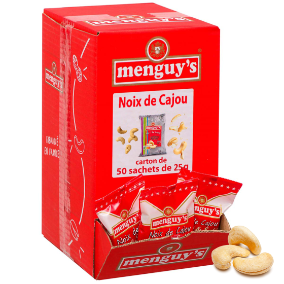 Menguys - Noix de Cajou Salées - Boîte distributrice - 50 paquets de 25g
