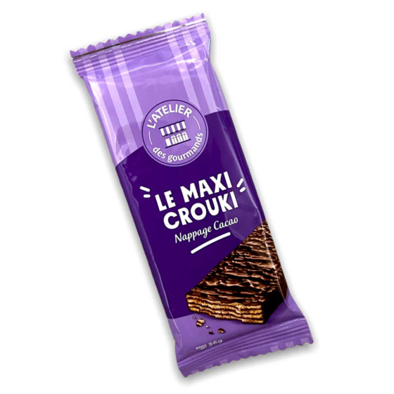 Barre Gaufrette L'Atelier des Gourmands Maxi Crouki au chocolat - Carton de 66 barres