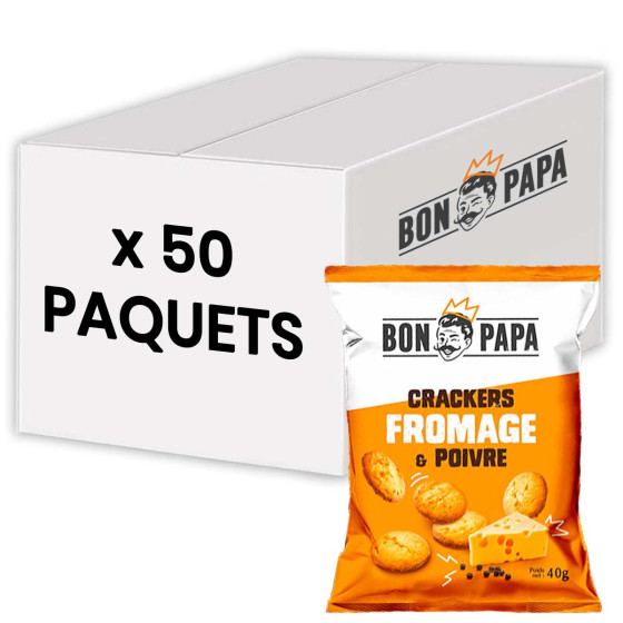 Biscuits Apéritif - Bon Papa Crackers Fromage & Poivre - 50 paquets de 40 gr