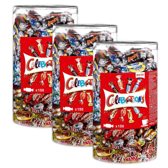 Tubo Célébrations : 8 marques de chocolats au lait fourrés - 3 boîtes - 450 chocolats emballés individuellement