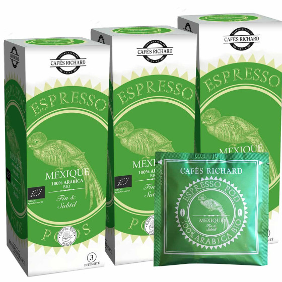Dosette ESE Bio Cafés Richard Mexique - 3 boites - 75 dosettes emballées individuellement