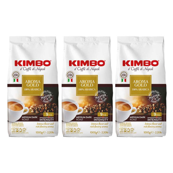 Café en Grains Kimbo Aroma Gold 100% Arabica - 3 paquets - 3 Kg