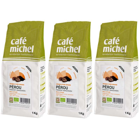 Café en Grains Bio Café Michel Pérou - 3 paquets - 3 kg