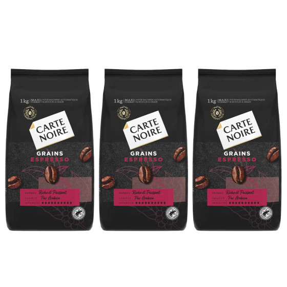 Café en Grains Carte Noire Espresso 100% Arabica - 3 paquets - 3 Kg