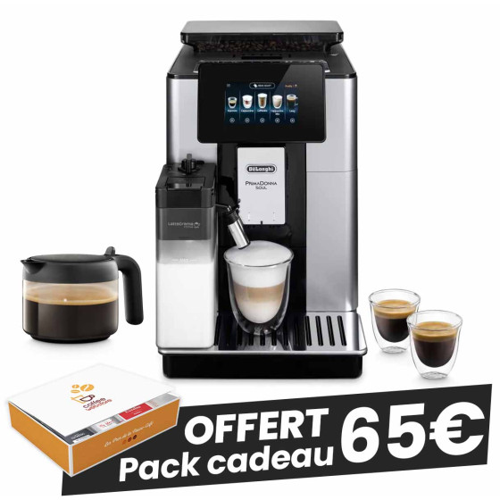 Machine à café en grains Delonghi PrimaDonna Soul ECAM 610.75.MB avec Carafe à Café