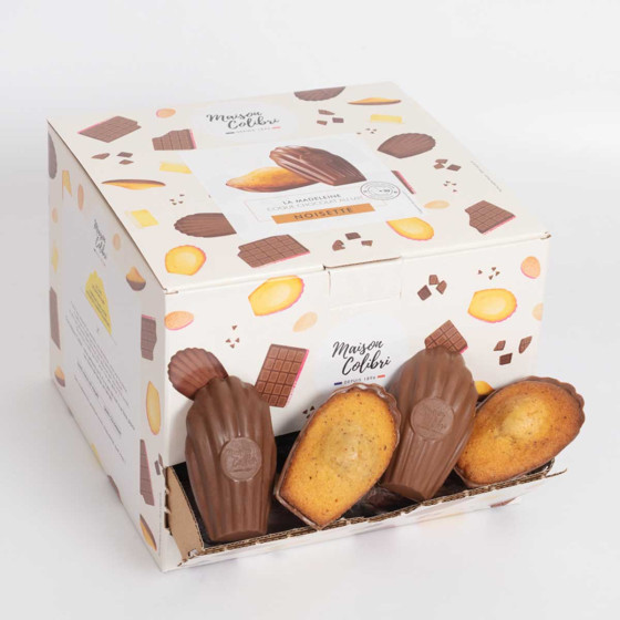 Madeleine Noisette Maison Colibri Coque Chocolat au Lait - 30 madeleines emballées individuellement