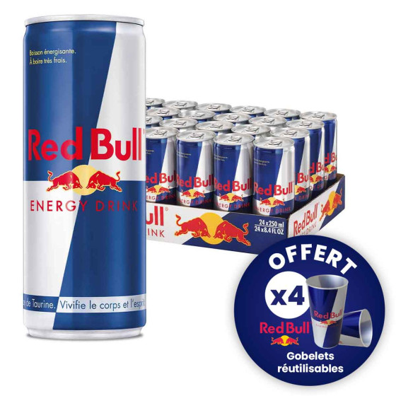 Boisson Energisante Red Bull Canette Slim de 25cl x24 + 4 Gobelets Red Bull OFFERTS