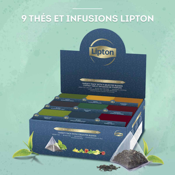 Coffret de Thés et Infusions Exclusive Sélection Lipton 9 variétés - 108 sachets pyramide