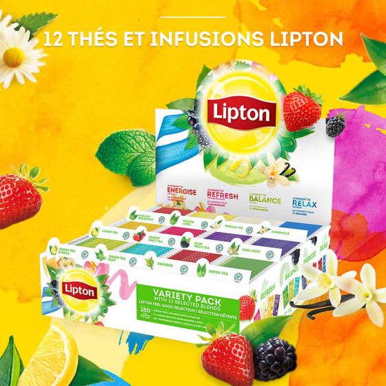 Coffret de Thés et Infusions Lipton 12 variétés - 180 sachets