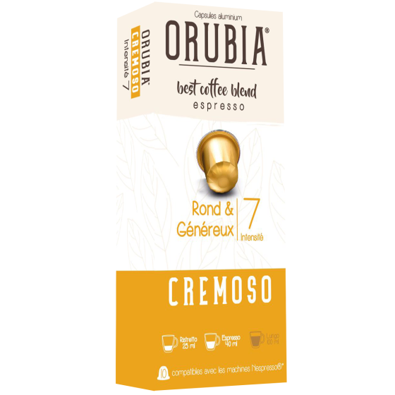 Capsule Nespresso Compatible Café Orubia Cremoso 100% Arabica Intensité 7 - 600 capsules + 60 capsules Offertes