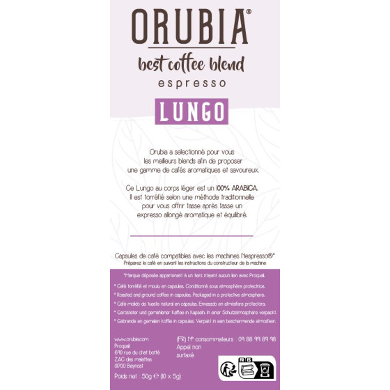 Capsule Nespresso Compatible ORUBIA Lungo 100% Arabica