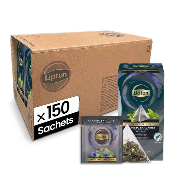 LIPTON Th&eacute; Noir  Exclusive S&eacute;lection Earl Grey - 6 boites - 150 sachets pyramide 